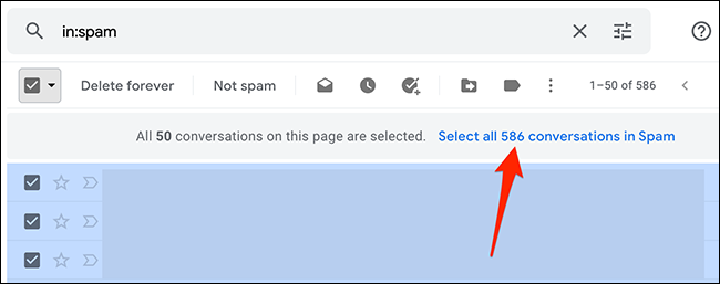 Выберите «Выбрать все X диалогов в папке» в Gmail.