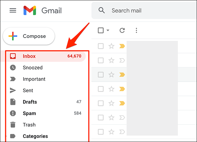 Wählen Sie einen E-Mail-Ordner in Gmail aus.