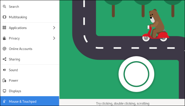 Tela de configurações do mouse e touchpad do GNOME