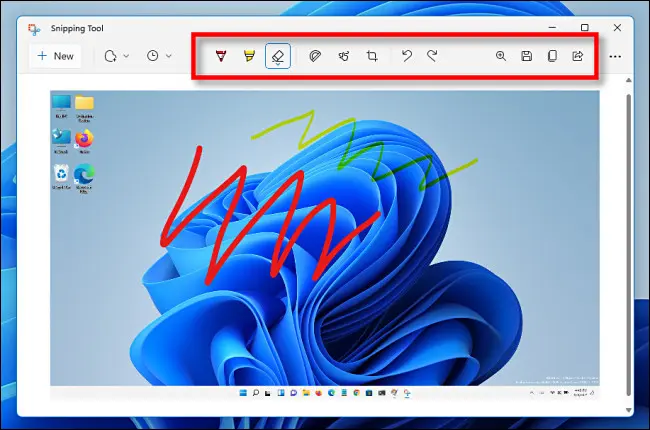 La barra degli strumenti dello strumento di cattura di Windows 11.