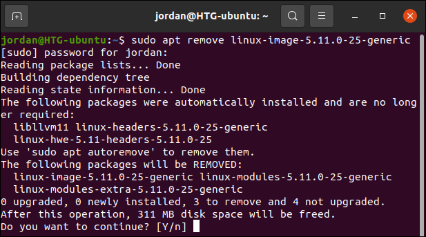 ลบเมล็ดที่ติดตั้งโดยใช้ apt ใน Ubuntu