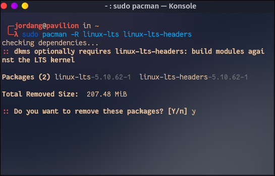 Gunakan pacman untuk menghapus kernel di Arch Linux