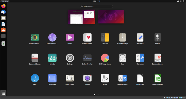 Uubuntu21.10のGNOME40アプリケーションビュー