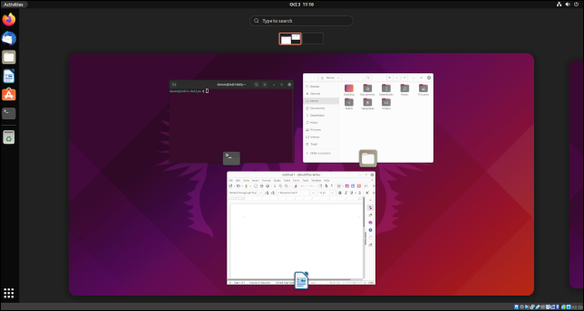 Tampilan aktivitas GNOME 40 di Ubuntu 21.10