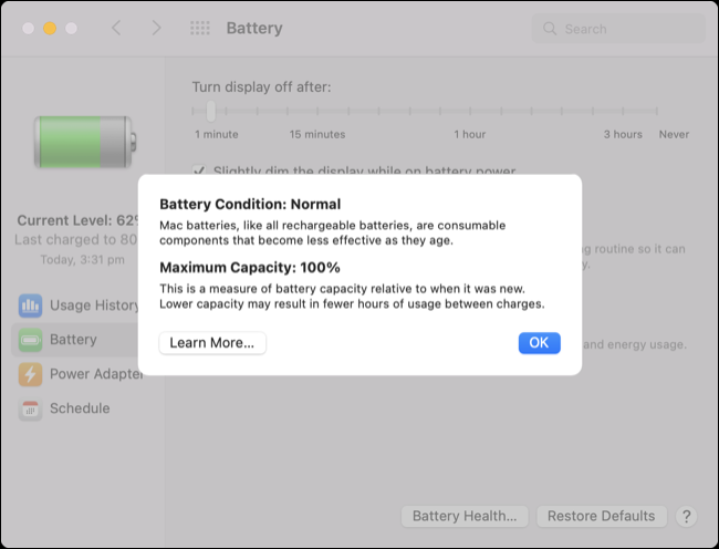 Comprobación del estado de la batería de macOS