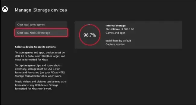 Borrar el almacenamiento de Xbox 360 en las consolas de la serie Xbox