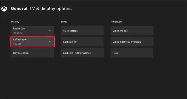 Configuración de frecuencia de actualización de la serie Xbox