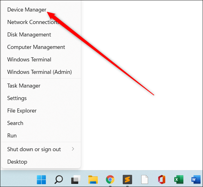 Öffnen Sie das Kontextmenü für die Startschaltfläche und wählen Sie die Option Geräte-Manager in Windows 11.