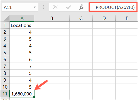 وظيفة المنتج في Excel