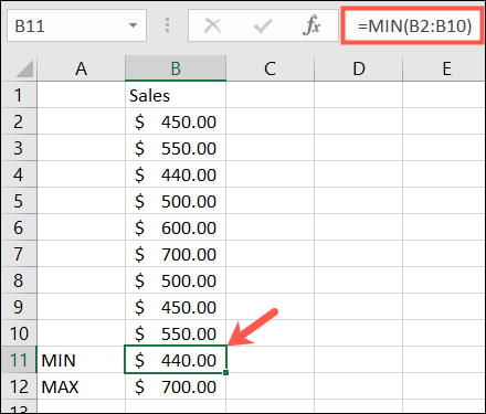 Excel'de MIN ve MAX işlevleri