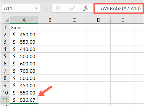 Fonction MOYENNE dans Excel