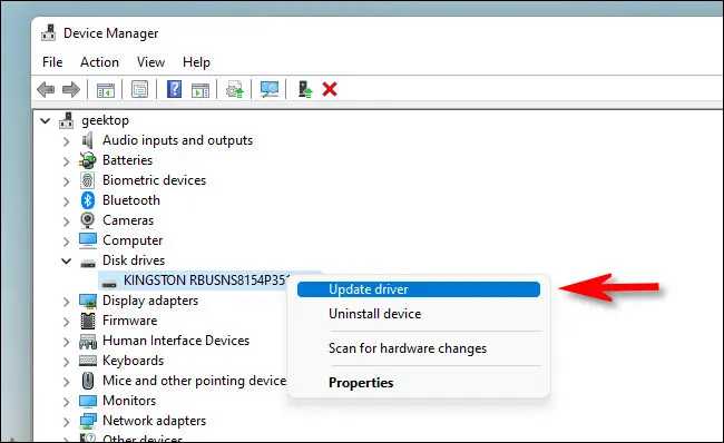 คลิกขวาที่อุปกรณ์ใน Device Manager แล้วเลือก "Update Driver"