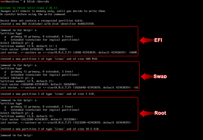 créer des partitions avec fdisk