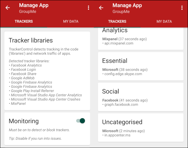 Librerie ed elenchi di tracker per GroupMe in TrackerControl Slim