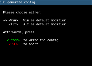 Okno dialogowe pierwszego uruchomienia i3 z pytaniem, którego klucza użyć jako $mod
