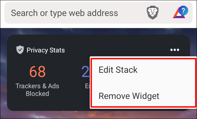 Modifica lo stack o rimuovi l'intero widget.