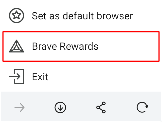 Appuyez sur l'option de paramètres "Brave Rewards".