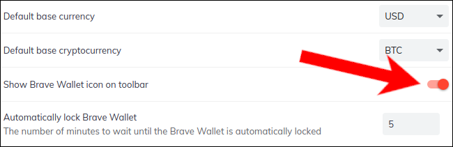 Trouvez l'option permettant d'afficher le Brave Wallet dans la barre d'outils.