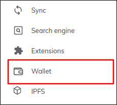 انقر على "Wallet" في قائمة الإعدادات.