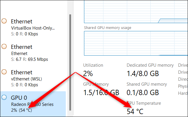 작업 관리자에서 GPU 온도 확인