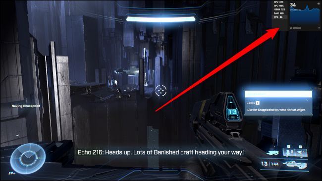 Наложение статистики Halo Game Bar находится в правом верхнем углу Halo Infinite.