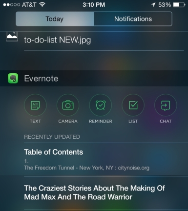 Use o iOS Evernote em Notificações