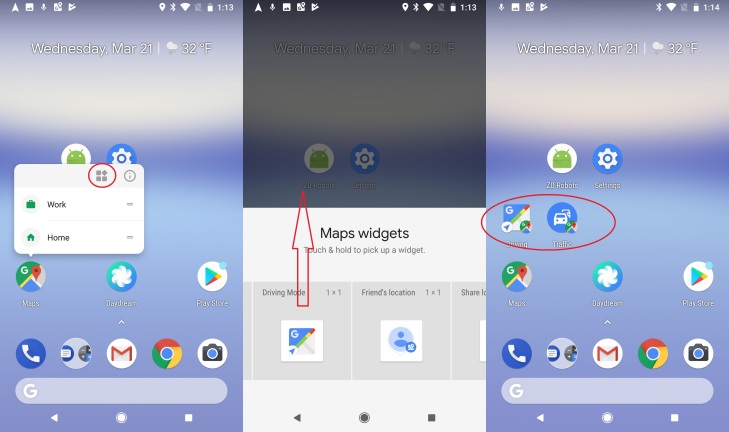 Raccourcis et widgets d'épingles