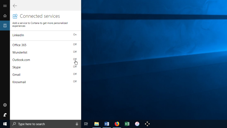Connecter les services à Cortana