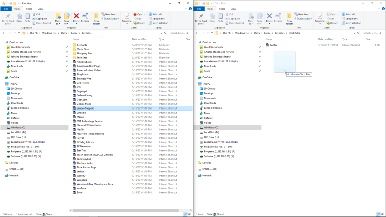 จัดระเบียบรายการโปรด IE ใน File Explorer