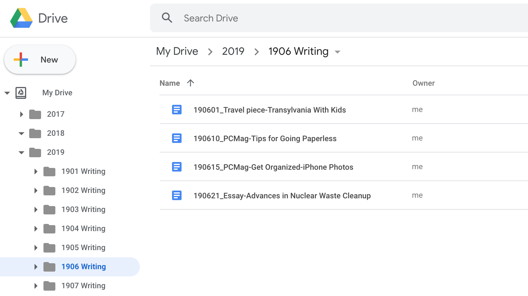 Conventions de nommage de Google Drive