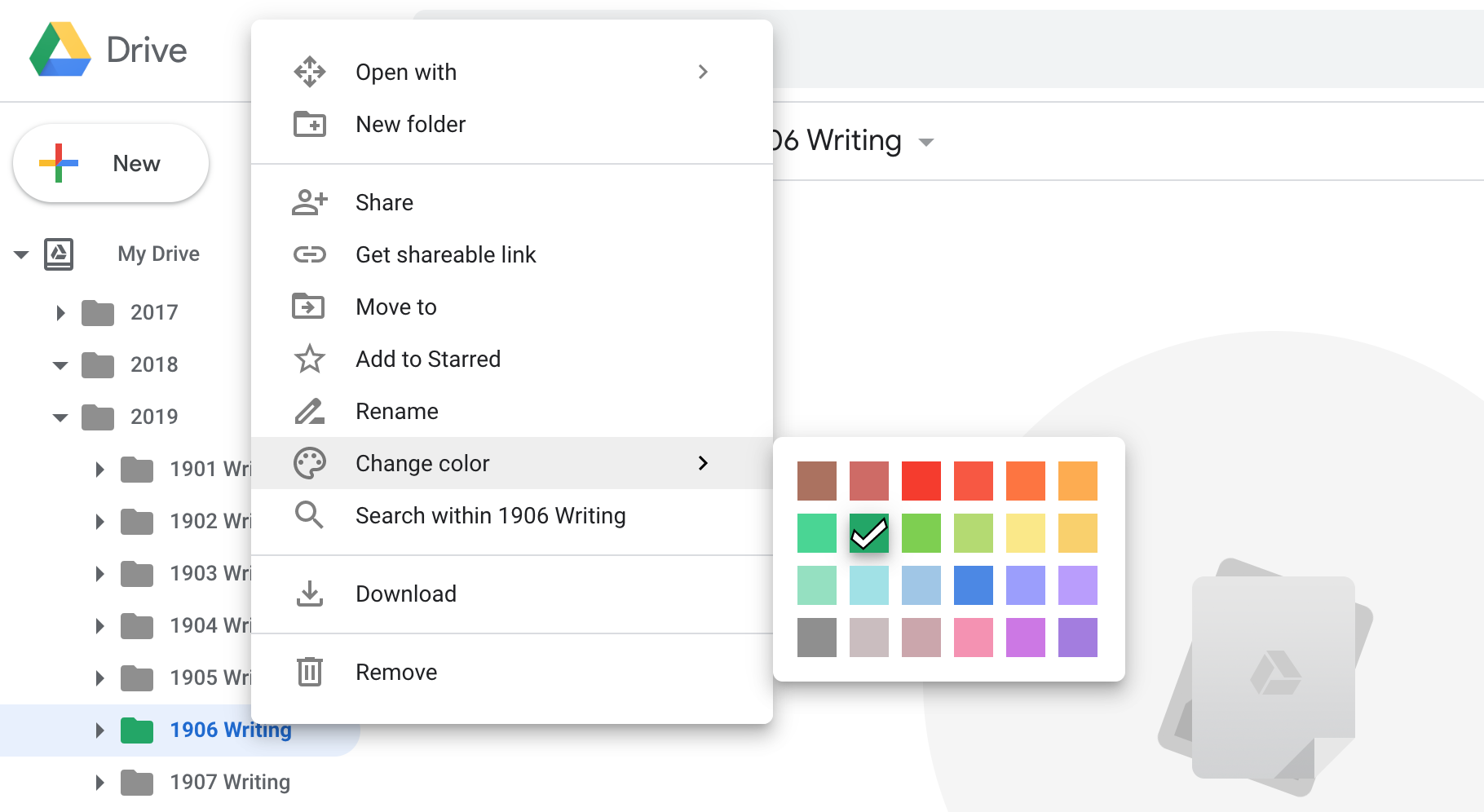 Couleurs des sous-dossiers Google Drive