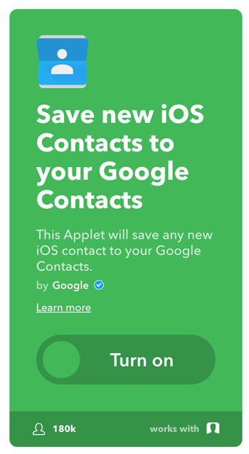 IFTTTレシピは新しいiOSの連絡先をGoogleに保存します