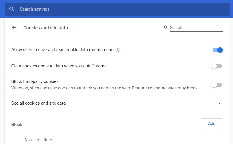 ChromeのCookie設定