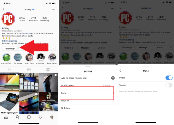 Désactiver les publications Instagram, les histoires ou les deux