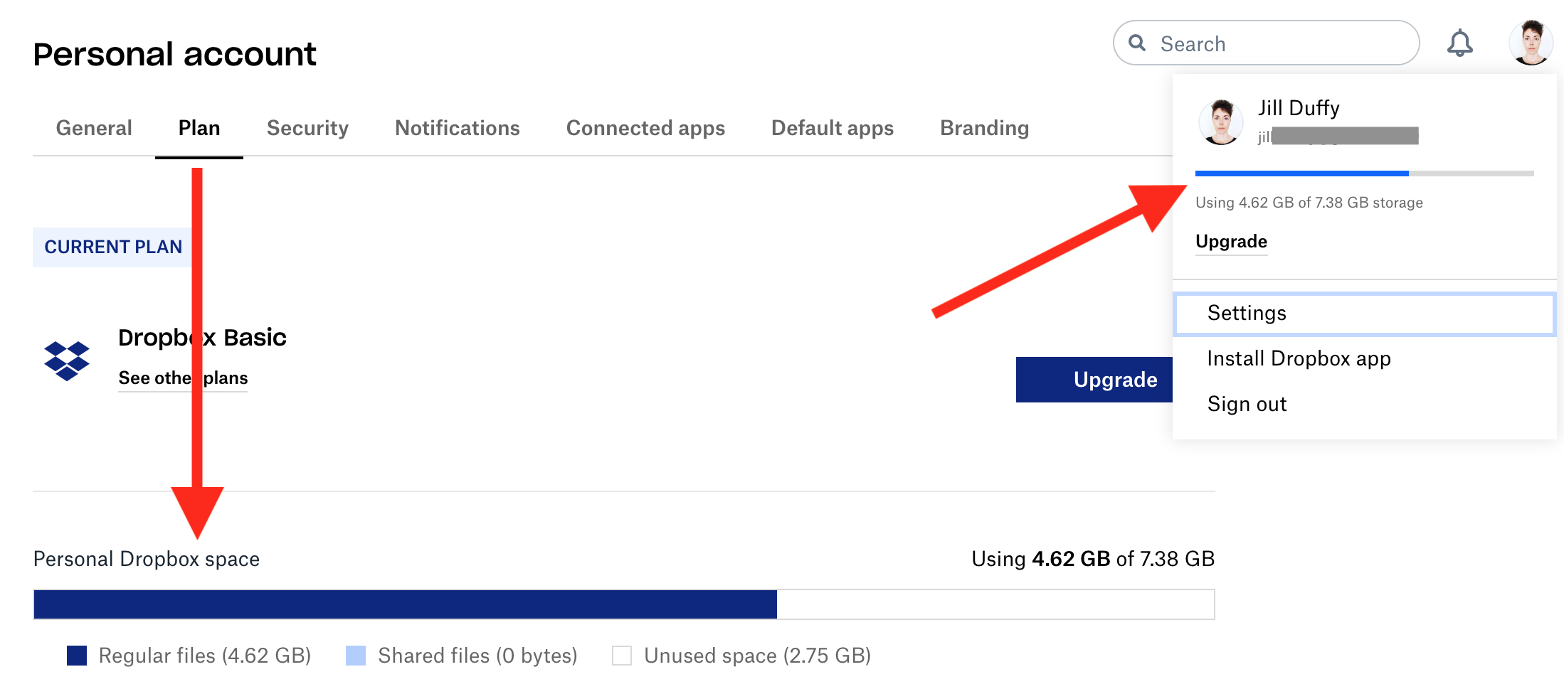 Stockage Dropbox sur le Web