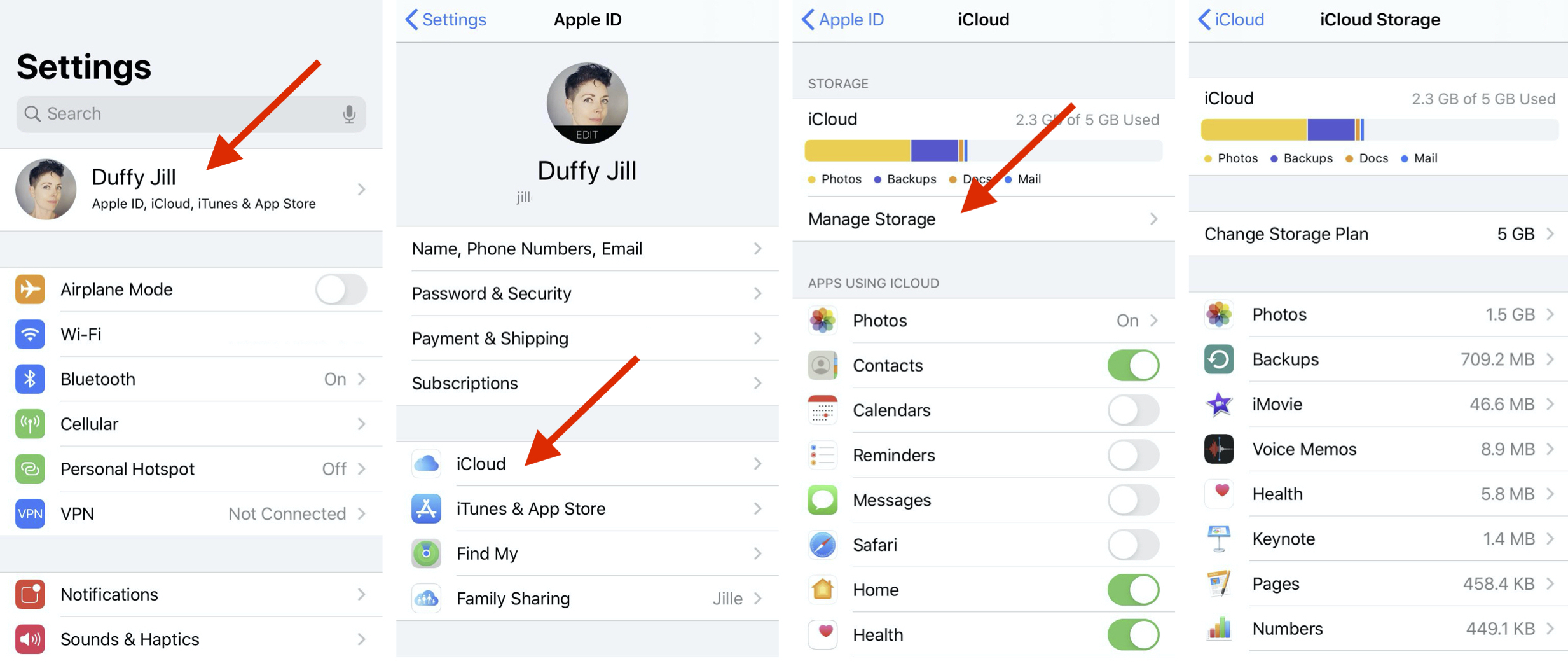 Paramètres de stockage iPhone iCloud