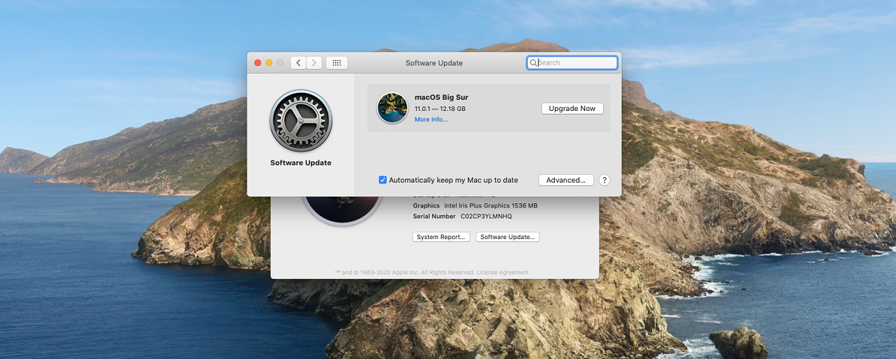 schermata di aggiornamento di macos big sur