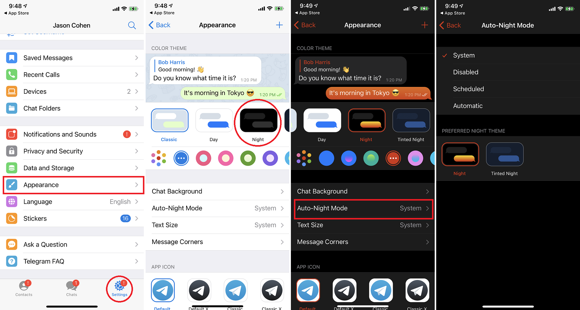 mode gelap telegram ios