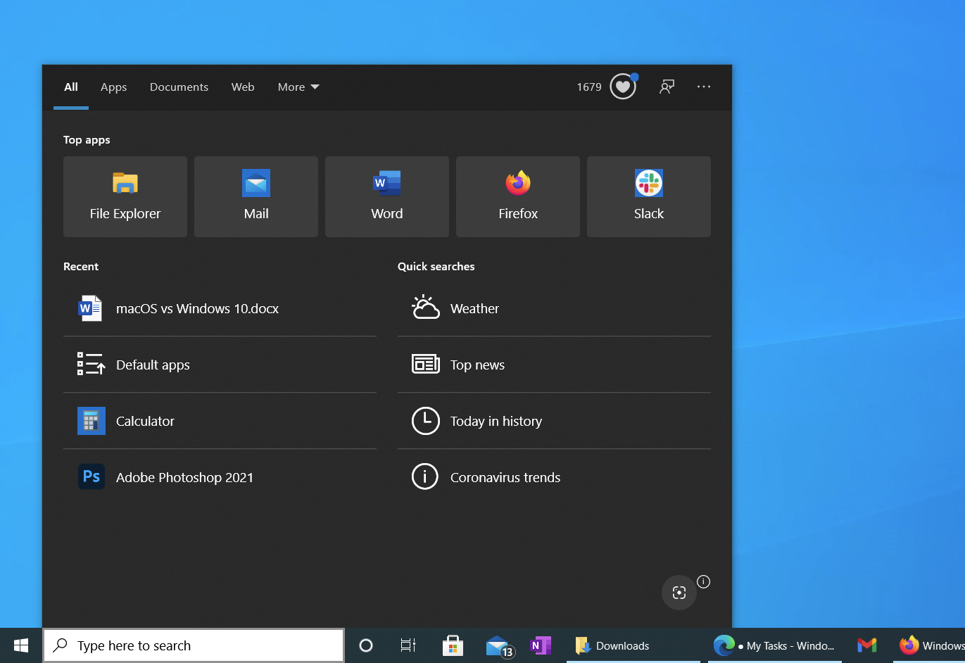 Casella di ricerca in Windows 10