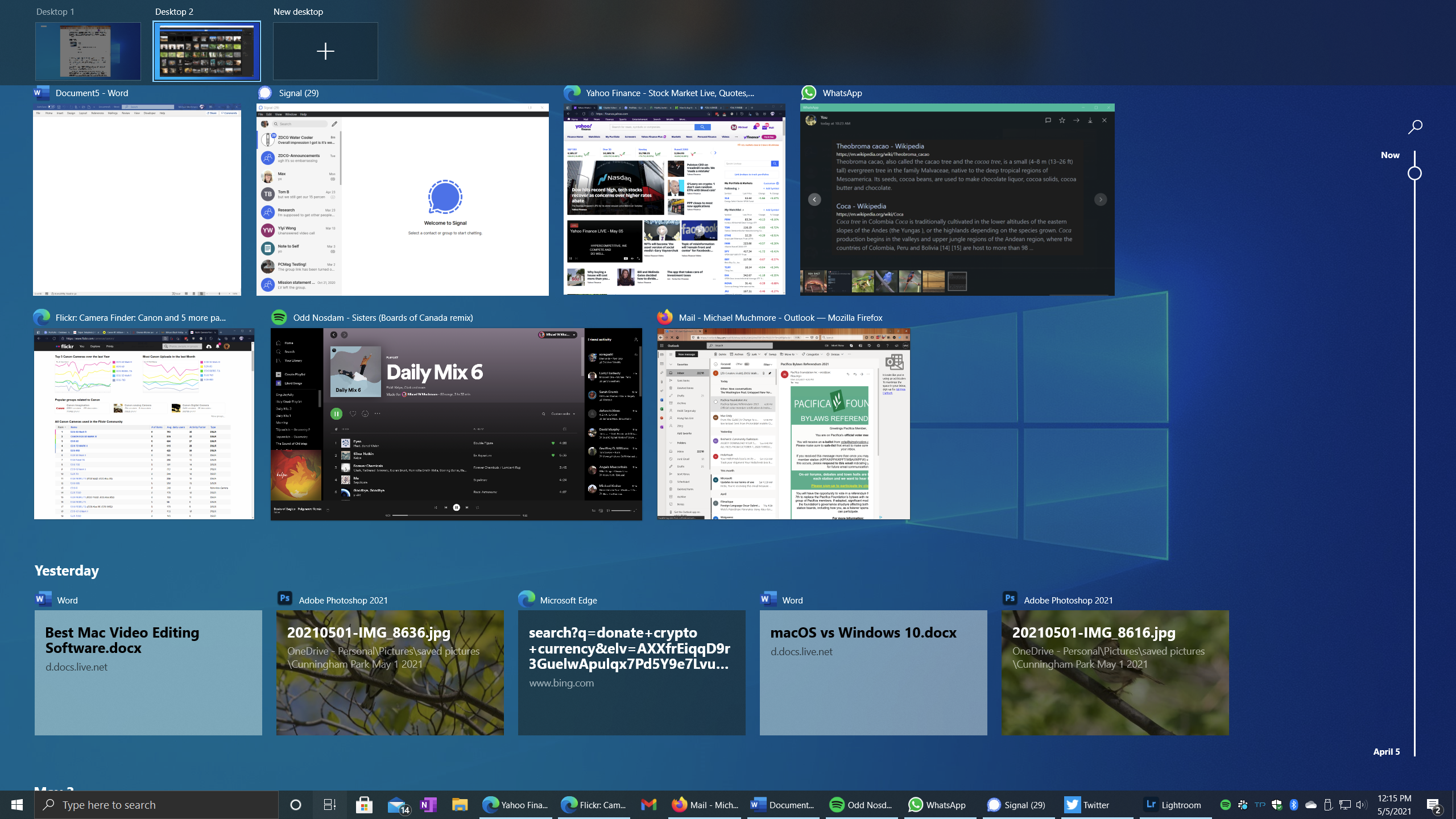 Visualizzazione attività in Windows 10