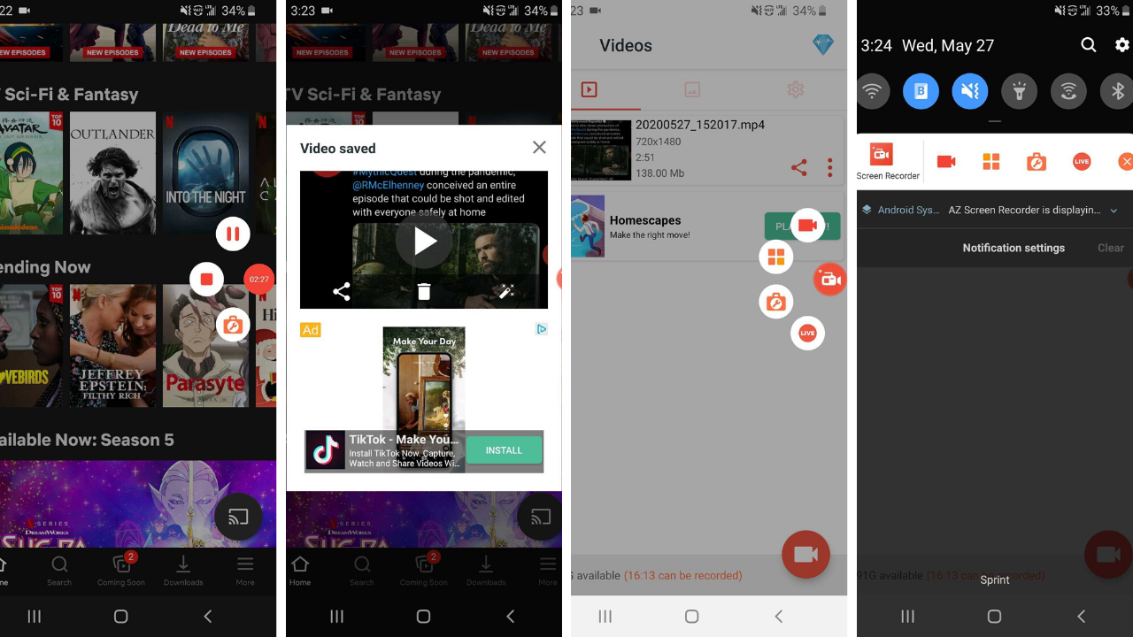 Bildschirmaufzeichnung in der AZ Screen Recorder-App