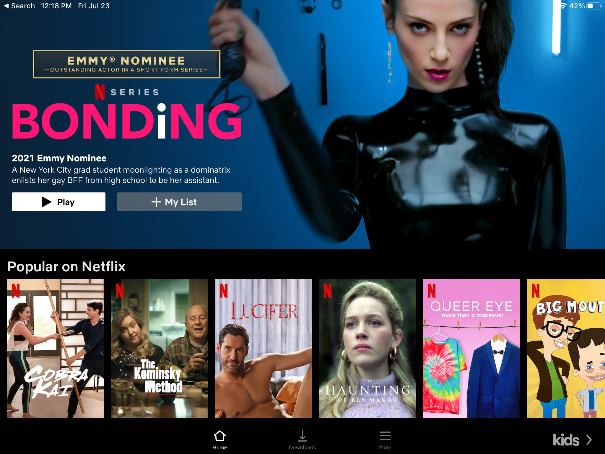 สกรีนช็อตของหน้า Landing Page ของเอ็มมี่ของ netflix บน iPad