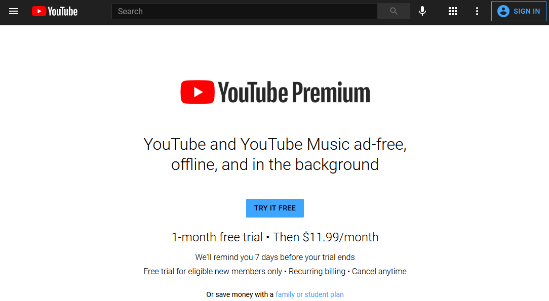 YouTube Premium 定价