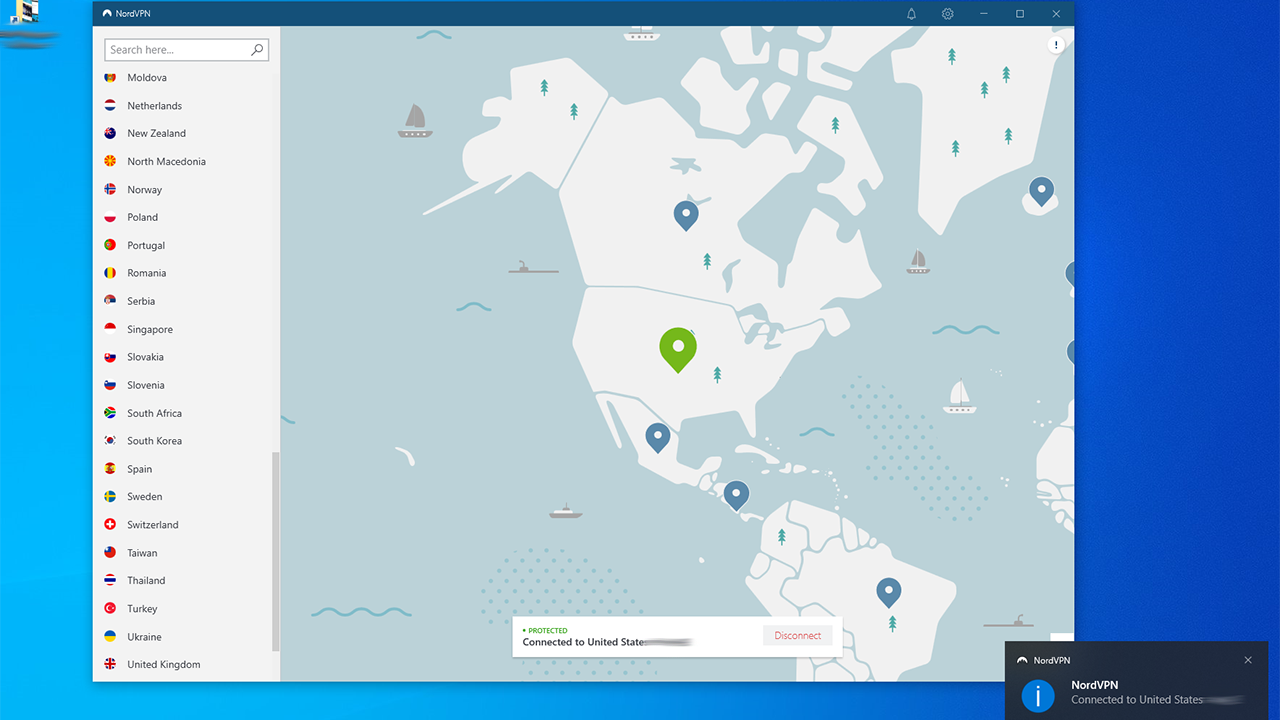 带有地图和服务器列表的 NordVPN