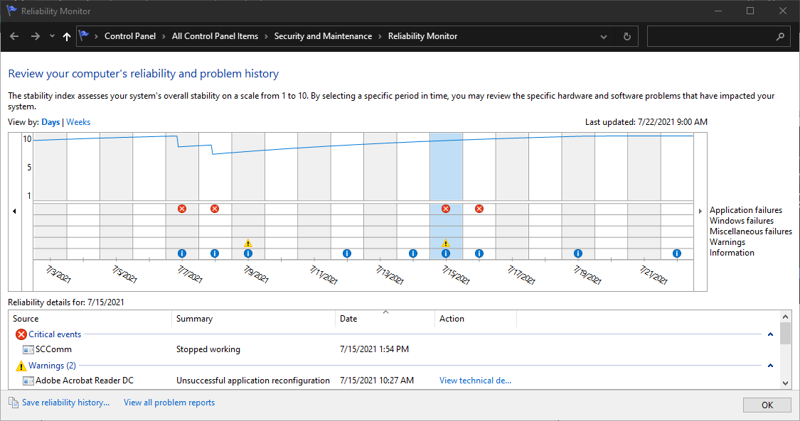 Windows-Zuverlässigkeitsmonitor