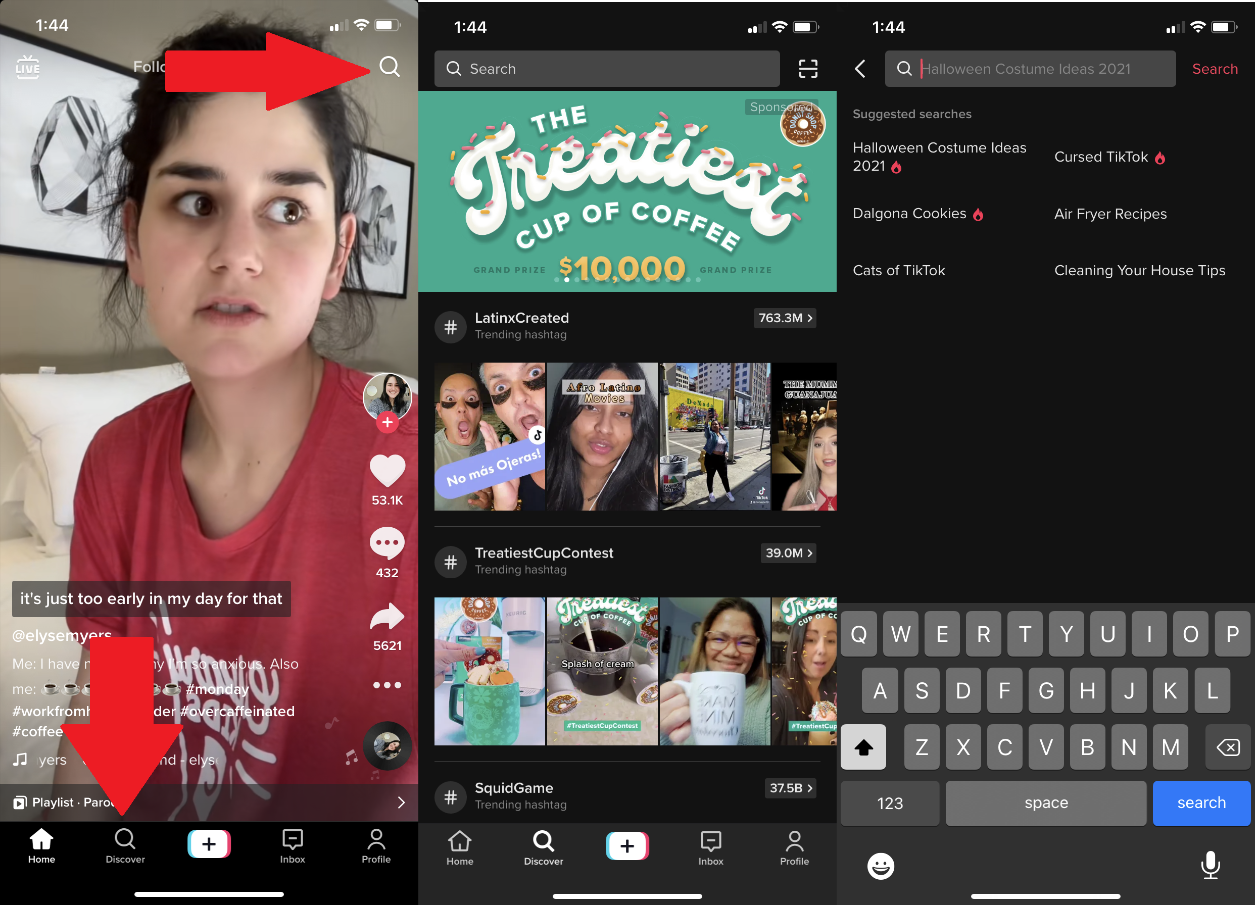 screenshot delle due opzioni di scoperta separate di tiktok