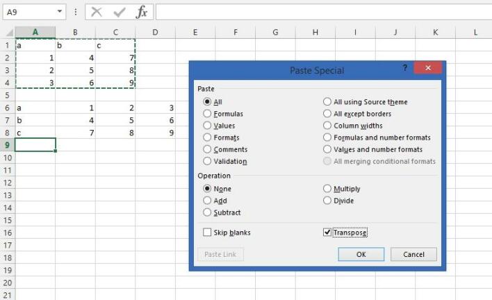 选择性粘贴以转置