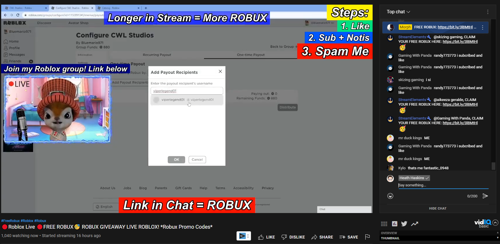 Reclamă în flux Twitch falsă Robux gratuit