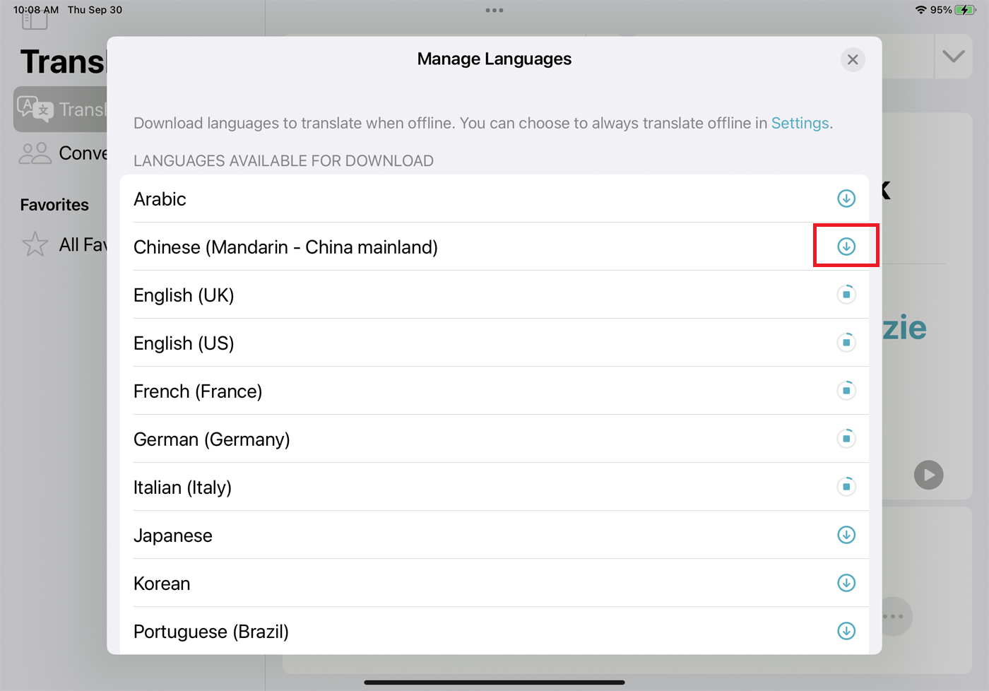 télécharger les langues