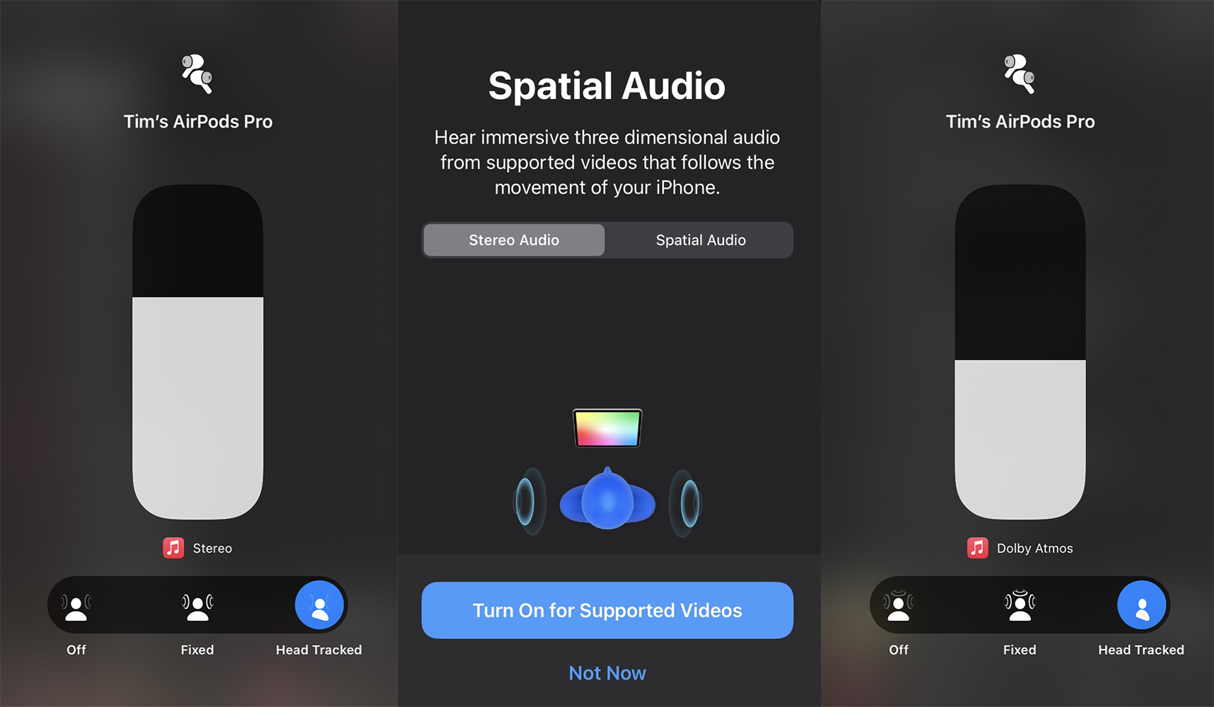 Panoul de control Spatial Audio în iOS